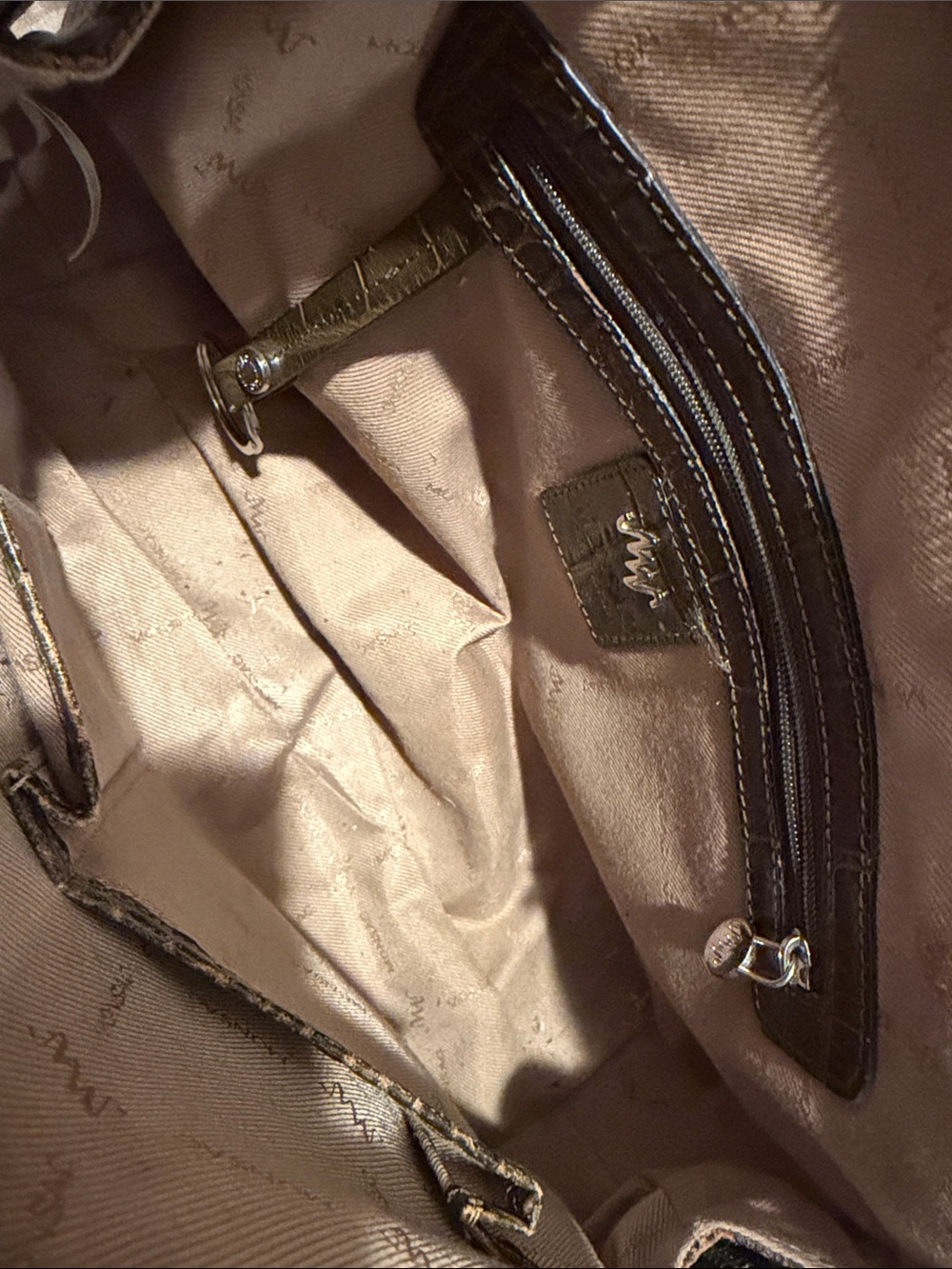 Monsac Brown Croc-Embossed Shoulder Bag - Picture 4 of 13